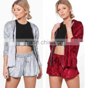 velvet jackets Velour Short And Hoodie Jackets Set, wholesale designer clothing