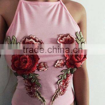 Sexy Tank Top Women Tops Crop Top Embroidery Rose