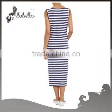 100% Cotton Stripe Custom Wholesale Western Fashionable Sexy Long Maternity Dress for Women photo-2