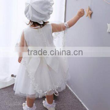 Baby Clothes Wholesale Hot Sale Chiffon Cheap 2017 Baby Clothing Children's Boutique Sleeveless Summer White Flower Girl Dress photo-5