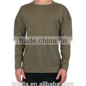 soft comfort stretch men's standard long sleeve drip shoulder solid color crew neckline tees