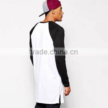 Mens Raglan T Shirt Super Longline Sleeve Zipper T Shirt photo-2