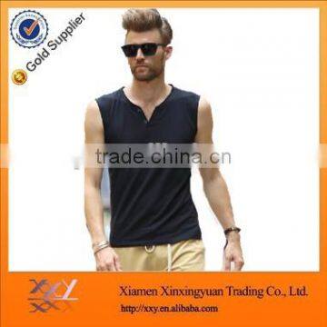 mens wholesale blank tank top with buttons one the neck