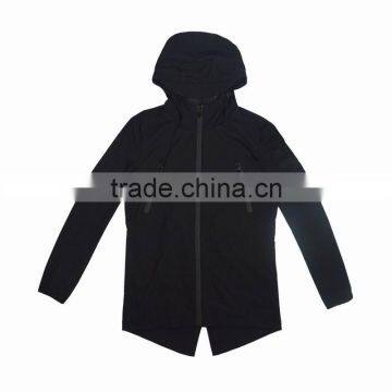 Mens Slim Fitted Long Hooded Cool Black Outerwear Jackets photo-2