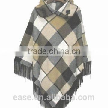 china supplier intarsia knit sweater poncho with fringe