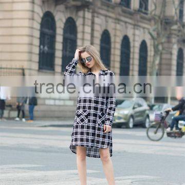 ladies' long shirt summer long blouse fashion plaid dress crepe blouse for young ladies blouse