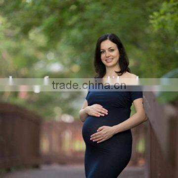 Women Short Sleeve Maternity Dress For Photo Shoot Women Pregnancy Clothing Long Maxi Gown Navy Blue Dress photo-3