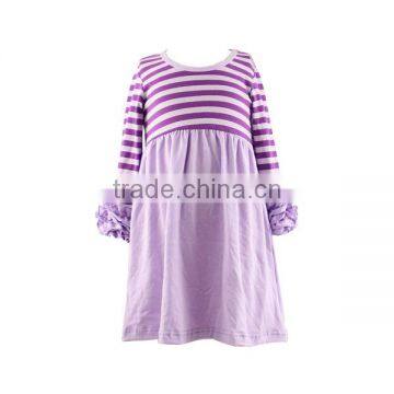 2016 Long sleeve strip ruffle baby clothes light purple girls birthday party dresses