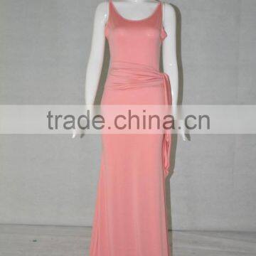 2016 wholesale Latest Design V-neck Sleeveless Long Beaded Pink Chiffon Party Dress