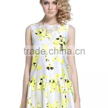 Girls Full Printing Falbala Sleeveless Peplum Dress photo-2