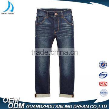 OEM Service 100% Cotton Roll Hem Skinny Hand Brush Jeans Trousers for Children photo-2