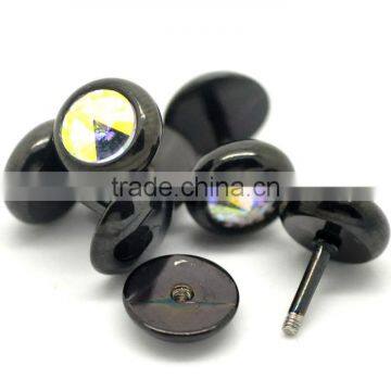 4PCs Cool 16 Gauge 316L Surgical Grade Steel Clear AB Color Rhinestone Fake Ear Plugs photo-3