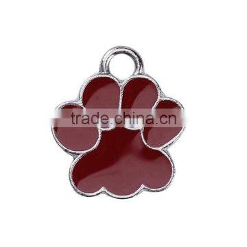 Zinc Based Alloy Charms Bear's Paw Silver Tone Deep Red Enamel