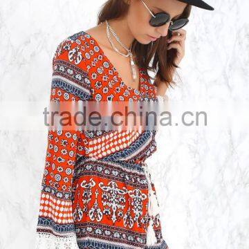 Lace Hem Decorate Printing Long Sleeve Jumpsuits for Women 2015 photo-2