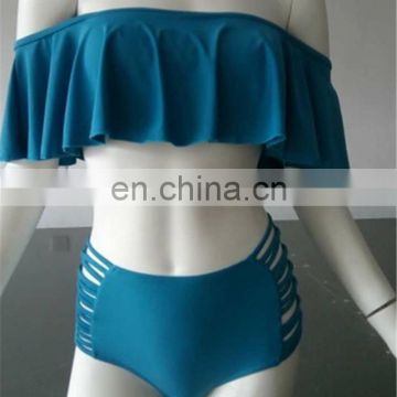 Hot selling girls Off Shoulder swimwear solid women Swimsuit High Waist Bikini