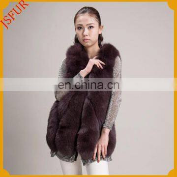 Modern & beautiful brown uk real fox fur long gilet womens