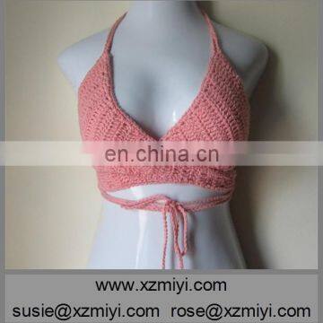 Beachwear Pink Girl Crochet Dance Backless Top Neck Cross Top