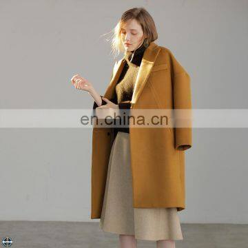 T-WC018 Women Trendy High Quality Europen Style Classic Woolen Mid-long Jacket Coat