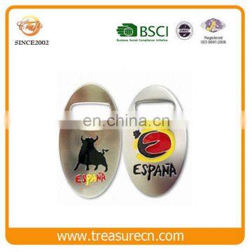 Spanish Oval Shaped Metal Bottle Opener With Enamel Logo For Promotional