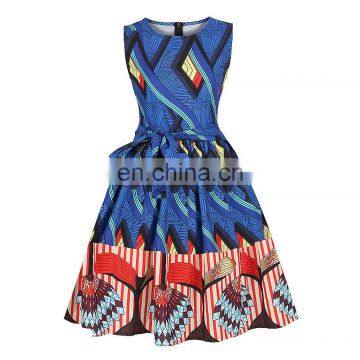 OEM African print Lady elegant flower pictures  Midi  Causal Women Dresses