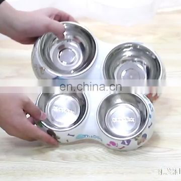 Cute pattern printing double cat dog feeding bowl stainless steel