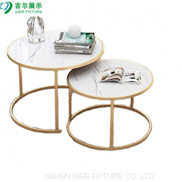 Golen Modern Marbling Round Tea Table Sofa Side Simple Wrought Steel Coffee Table photo-3