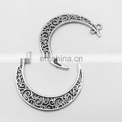 Good Price Metal Making Accessories Metal Double Hole Hollowing Out Crescent Shape Charm Pendant Zinc Alloy Jewelry