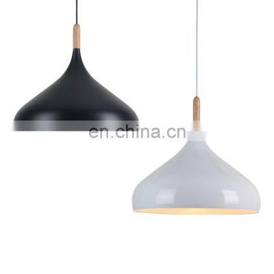 Vintage Black White Metal Shade Wood Base Pendant Light Decorative