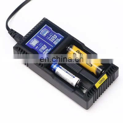 OEM 2 slots 1.2V AA AAA intelligent portable battery charger Universal 3.2V 3.8V 3.7V 18650 Battery Charger for li-ion battery