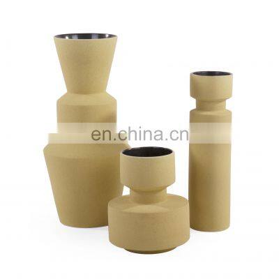 Nordic Matt Unsmooth Surface Yellow Unusual Shape Ceramic Porcelain Vase For Home Decor photo-5