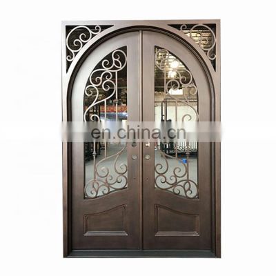 new custom fancy exterior front design durable bronze color modern double entry solid wrought iron doors