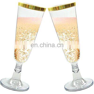 Clear Plastic Cups With Rose Gold Rimmed Disposable Wedding Party Plastic Champagne Flutes photo-4
