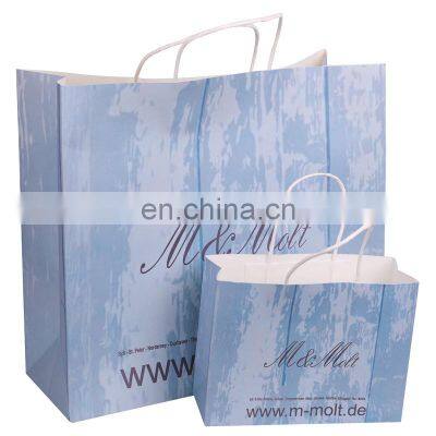 2021 hot sale cute custom Blue marble boutique gift paper shopping bags with logo printed