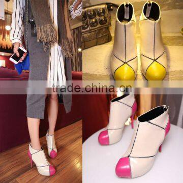 C89221A Women Ankle Boots lady mix color Zipper Boots Lady shoes big size genuine leather shoes