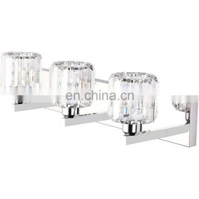 China Glass Wall Lamp E26 3 Light Vanity Light with Clear crystal in Brushed Nickel For Bathroom Kitchen Living Room