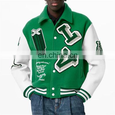 Custom made varsity jacket /white leather sleeve black wool body varsity letterman jacket