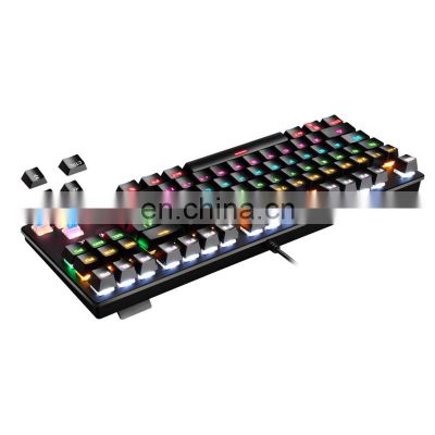 2021 wired game 87 key mechanical colorful glow retro punk round key blue axis keyboard batch OEM customization.