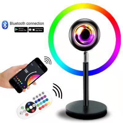 Smart Sunset Projector Romantic RGB Rainbow Projection Music Sync Decoration Night Light Sunset Projector With remote Control