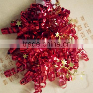 With PET stars 6mm*80cm Red Metallic curly bow for christmas decoration