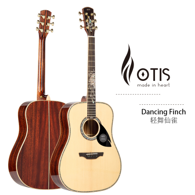 Hot Sale OTIS 41inch Dancing Finch All Solid Acoustic Guitar (SITKA Spruce Top, African Mahogany) with Abalone Inlay