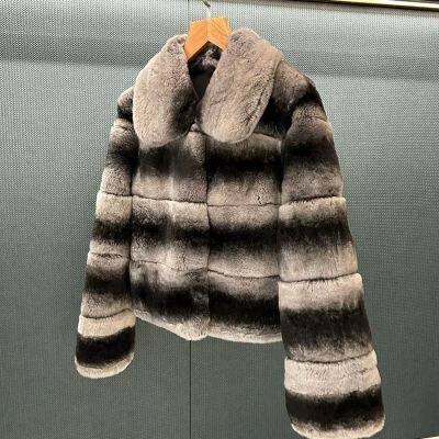 High-end OEM Service Luxury Chinchilla Fur Real Fur Imported Rex Rabbit Fur Coat for Women in Winter
