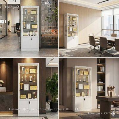 Adjustable Glass Shelf Display Cabinet | Black Cold-Rolled Steel Construction With Double Doors | for Action Figure Collections photo-2