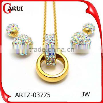 316l stainless steel colorful crystals gold double rings pendant jewelry sets