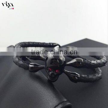 2016 Hot Sell Luxury Python/ Stingray Leather Crystal Bracelet With Stainless Steel Silver Cuff Jewelry