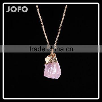 Factory Supply Hot Selling Rose Quartz Natural Stone Necklace Drusy Agate Gems Pendant Necklace SMJ0120