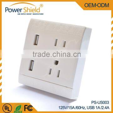 Double American electric wall socket USB outlet for south american and north America with fcc approval
