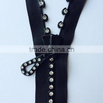 5# Luxury Shiny Bling Decorative Trims Diamond Black Rhinestone Zipper photo-3