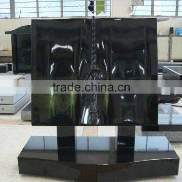 European style black granite book shape headstones