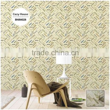 printing pvc wallpaper, cream vintage letters wall paper for study room , fancy wallcovering dealer