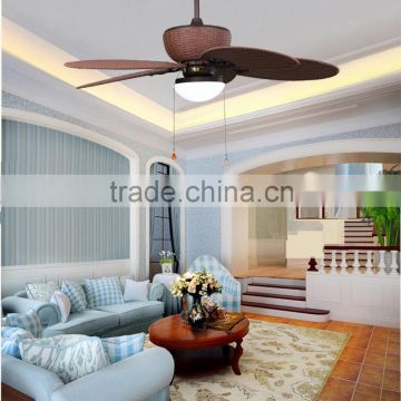 48 inch Ceiling Fan with Five Antique brown Wicker knitted Blades and Light Kit for tropical rainy climate PTSD185